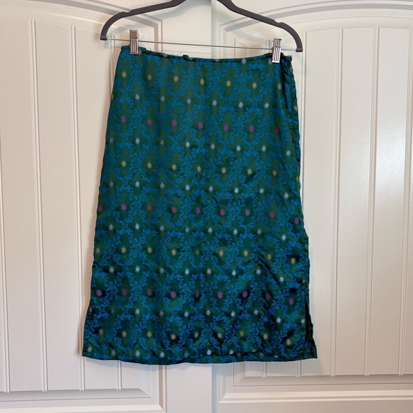 Free People Dresses & Skirts - Y2k 90’s Vintage free people satin teal blue midi skirt size 5/6
